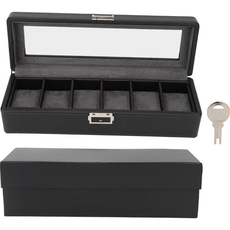 Boîte à montres à motif litchi, coffret de rangement pour montres et bijoux à 6 emplacements et un seul niveau (1/5)