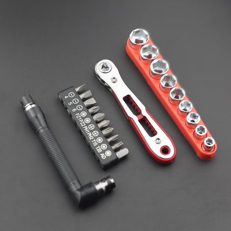 Jeu de 21 tournevis à cliquet, mini clé à cliquet 1/4" réversible à 36 dents, outil de réparation magnétique pour appareils électroniques, jouets et électroménagers. (1/5)