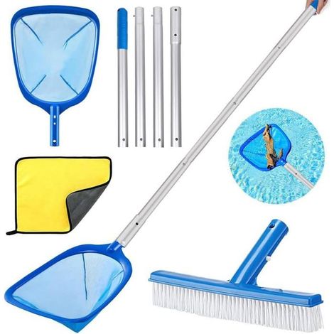 Epuisette Piscine avec Manche Telescopique 187cm,Epuisette Piscine Maille Extra Fine avec Brosse Piscine,Kit de Piscine Nettoyage (1/5)