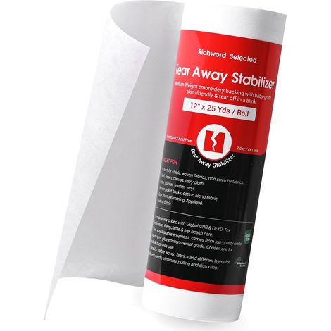 Support de broderie stabilisateur détachable, rouleau de 30,5 cm x 22,8 m, 57 g, poids moyen, pour machines à broder commerciales et domestiques. Déchirure propre, support stable, compatible avec la p