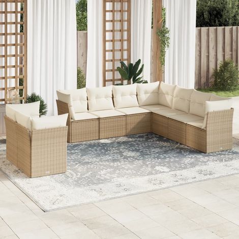vidaXL Salon de jardin avec coussins 9 pcs beige résine tressée (1/3)