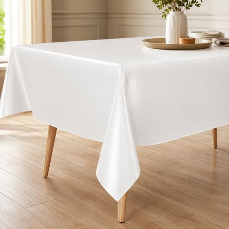 Nappe blanche LIMA en toile PVC cirée antidérapante lavable avec effet lin, fabriquée en Italie Cm.140x300 x18 personnes (1/5)