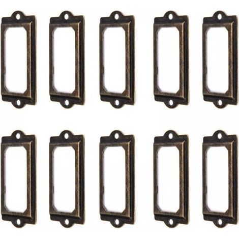 50 Porte-étiquettes 60 x 17 mm Métal Bronze Vintage Porte-étiquettes Porte-cartes Bibliothèque Tiroir (1/5)