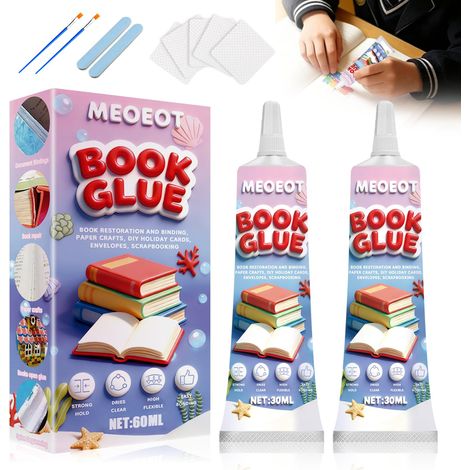 Colle a Reliure, 60 Ml Colle à Papier Extra Forte, Transparente Flexible Und étanche, Collé Reliure Kit Avec Pinceau Pour Livres Scolaire, Réparation De Livres, Reliuré, Artisanat Papier, DIY (1/5)