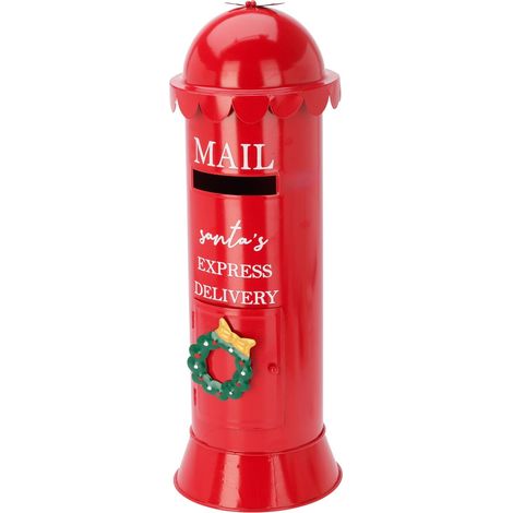 Mailbox cilindrica in metallo colore rosso con decorazioni natalizie (1/3)