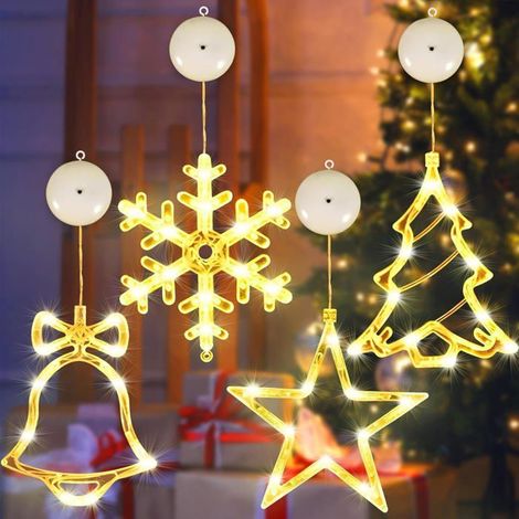 Lumières LED de Noë 4pcs Lumières de Ventouse de Noël, Fenêtre Noël Lumière, Rideau Lumineux LED pour La Décoration de Noël (1/5)
