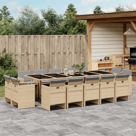Set comedor de jardín con cojines 15 pzas ratán sintético beige vidaXL (1/5)
