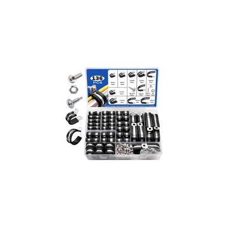 Kit de 136 colliers de fixation en caoutchouc et acier inoxydable 304 – 10 tailles (6 à 45 mm) – anti-vibrations et insonorisants pour installations électriques, mécaniques et industrielles (1/5)