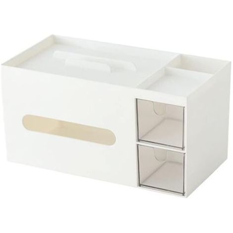 Ahlsen Boîte Rangement Maquillage Avec 2 Tiroirs, Plastique Organisateur Maquillage Boîte à Mouchoirs Salle de Bain Make Up Organiser pour Cosmetique (Blanc) (1/4)
