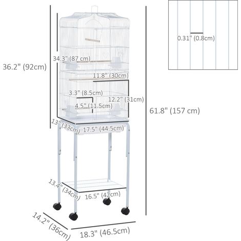 Cage à oiseaux roulante blanche de 157 cm avec étagère de rangement et aire de jeux, idéale pour les cacatoès, les pinsons et autres petits animaux. (1/5)