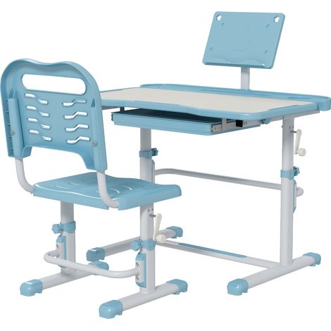 Pupitre infantil ajustable 1 cajón 1 estante libros ángulo mesa ajustable azul blanco 80x49.5x82-104 cm (1/5)