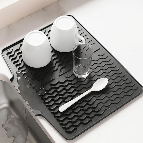 Tapis de séchage pour comptoir de cuisine, tapis de séchage en silicone, tapis de séchage pour comptoir de cuisine en pierre (15, 5" x 13", noir) (1/5)