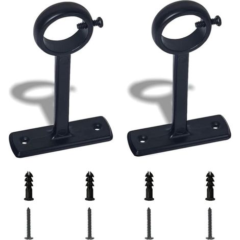 2 supports de tringle à rideaux, fixation de tringle à rideaux, support de tringle à rideaux mural et plafond, noir (1/4)