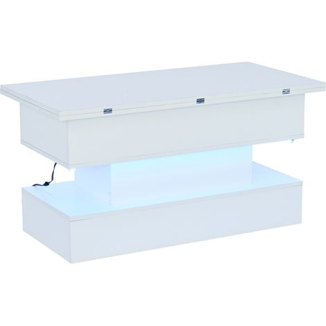 Weißer höhenverstellbarer Couchtisch 100x50x51,5 cm mit LED, USB und USB-C (1/5)