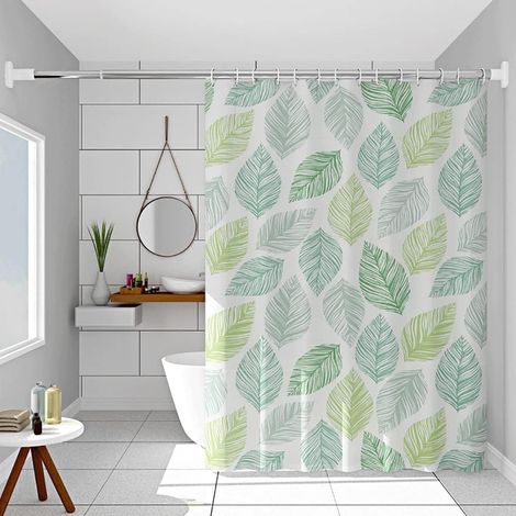 Rideau douche PEVA 200x240 cm  Motif feuilles vertes, imperméable, crochets