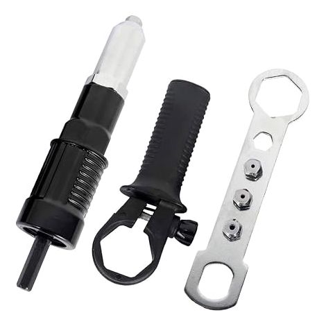 Electric Riveter Adapter Kit Riveter Gun Adapter Kit for Rivet with 0.1/0.1/0.2/0.6cm Diameter Rivet Head and Handle Wrench Black (1/5)