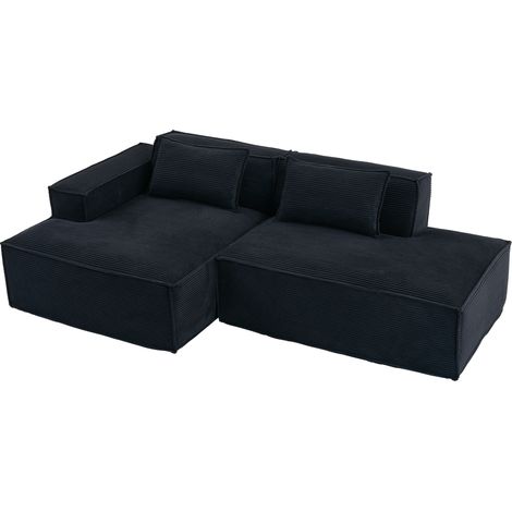 Divano angolare in tessuto nero 233 cm con 2 cuscini in poliestere MODENUIT (1/5)