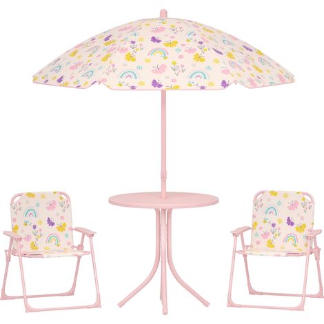 Ensemble de jardin pliable pour enfants avec 2 chaises, une table et un parasol réglable pour les enfants de 2 à 5 ans, rose (1/5)