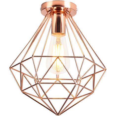 royaluxe- Plafonnier Antique En Diamant 26CM Luminaire Plafonnier Moderne Lampe De Plafond Vintage E27 Pour Loft, Bureau, Intérieur Or Rose