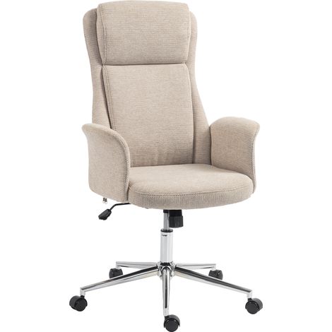 HOMCOM silla de escritorio giratoria tapizada en chenilla, con respaldo alto, función de balanceo, altura ajustable, reposabrazos acolchados y ruedas (1/5)