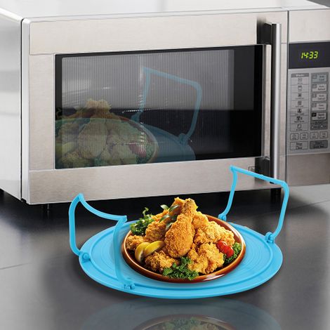 Support de cuisson micro-ondes en plastique, grille de cuisson superposée multifonction, plateau vapeur bleu, étagère chauffante pour four (1/3)