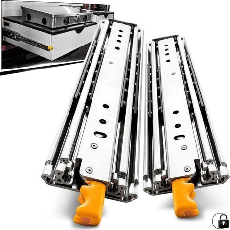 Coulisses de tiroir renforcées de 300 mm, largeur 760 mm, avec système de verrouillage, capacité de charge jusqu'à 220 kg, 1 paire (1/4)