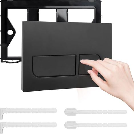 Plaque de Commande,Plaque de Chasse D'eau,Compatible Geberit Sigma01,20,30,50,UP300 et UP320,pour Réservoir de WC Compatible, Équipée D'un Set de Leviers de Chasse et D'un Cadre D'Installation (noir) (1/5)