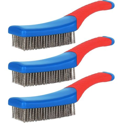 3-piece stainless steel wire brush set, multifunctional hand wire brush for cleaning rust, paint, welding residue, slag and dirt (1/5)