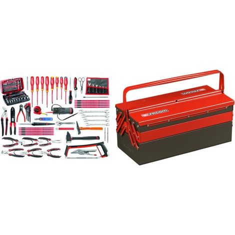 Composition de 101 outils pour l'électronique dans une boîte à outils métalllique 5 cases 2050.E17 - FACOM (1/3)