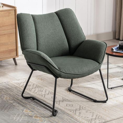 Loungesessel Grün mit Metallbeinen, modern, gepolstert, Leinen, für Wohnzimmer (1/5)