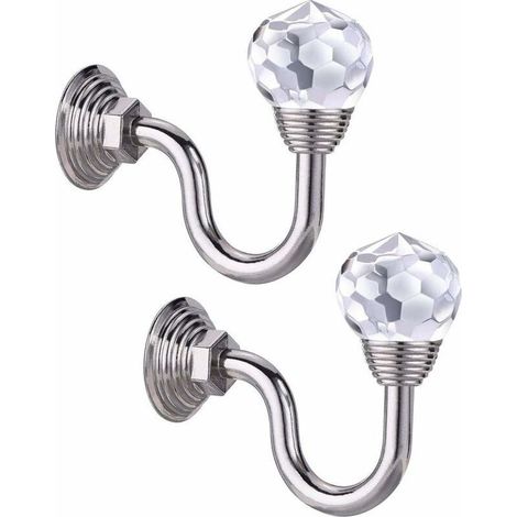 2pcs Cristal Crochet Classique Embrasse Monté sur Un Socle en Métal Tassel Rideau Accessoires Hanger Décoration Argent (1/5)