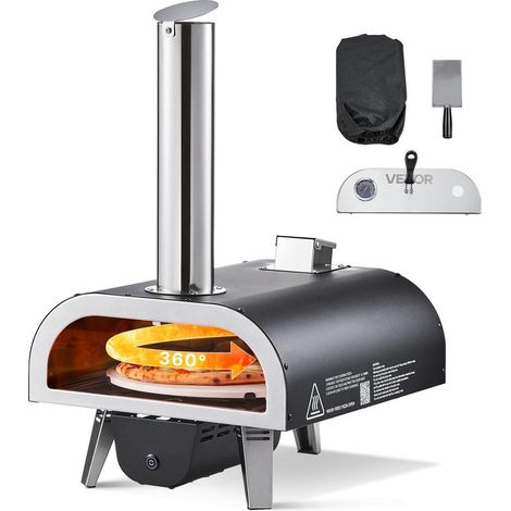 Four à Pizza Extérieur à Granulés 305 mm Rotation Électrique Thermomètre Portable Fer Noir avec Accessoires (1/5)