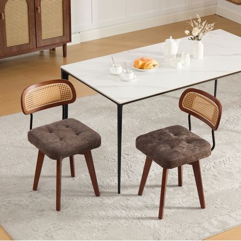 Drehstuhl, 360° drehbar, geflochtene Rattanrückenlehne, Chenille, kaffeefarben (1/5)