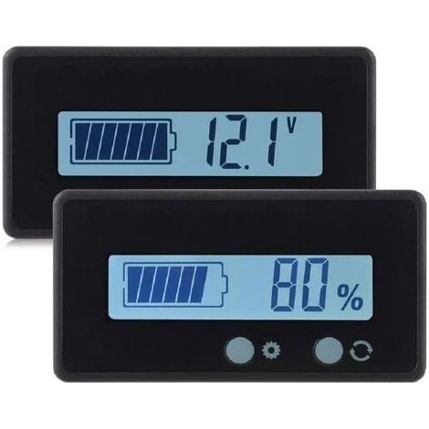 2PCS Jauge de Moniteur de capacité de Batterie LCD,Indicateur d'état de la Batterie au Plomb 12V / 24V / 36V / 48V,Testeur de Batterie au Lithium rétro-éclairage Vert pour Batterie de véhicule (1/5)