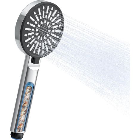 Antikalk-Duschkopf für hartes Wasser, Hochdruck-Duschkopf mit Mehrfachfilterung, 5 wassersparende Düsen, leichtes Design, Chrom (1/5)