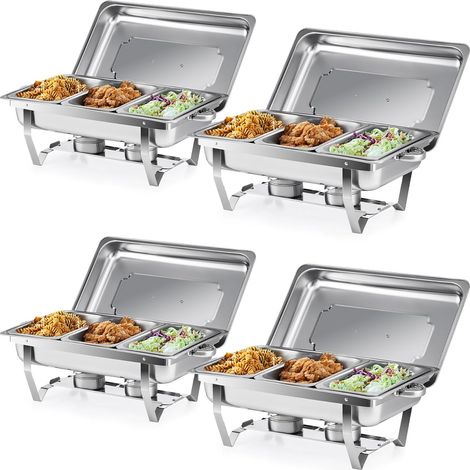 Lot de 4 Chafing Dish Buffet 9L GN1/3 Buffets Chauffants Chauffe Plat Cadres Pliables en Acier Inoxydable Alimentaire pour Restaurants Fêtes Buffets Dîners Banquets (Lot de 4-3×GN1/3) (1/5)