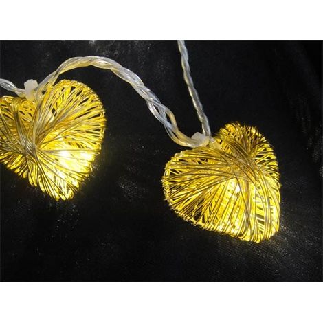 Guirnalda 10 corazones led oro