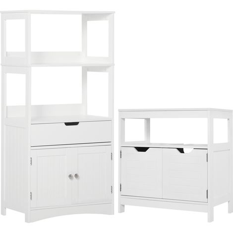 kleankin conjunto de baño juego de armario de baño con cajón 3 estantes y mueble para debajo del lavabo con 2 puertas 60x33x122,5 cm 60x30x60 cm (1/5)