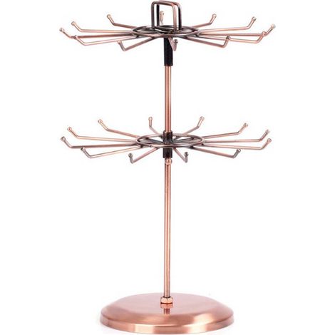 Étagère Rotative pour Bijoux ILEOSC M240 Métal  24 crochets, 2 niveaux, 35×24cm, Argent/Bronze, Espace de stockage optimisé (1/5)