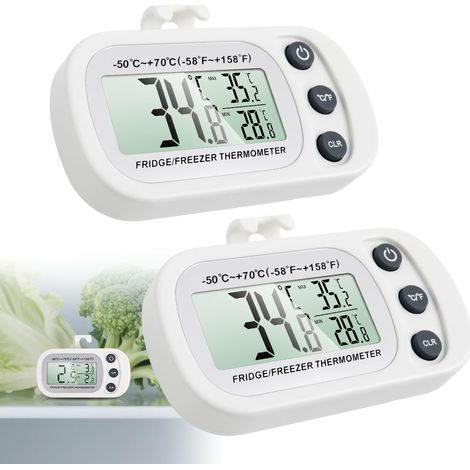 2 PCS Thermomètre à Réfrigérateur, Thermometre Congélateur Numérique Réfrigérateur Frigo avec Crochet Écran LCD Facile à Lire Fonction Max/Min Parfait pour la Maison Les Restaurants Blanc (1/5)