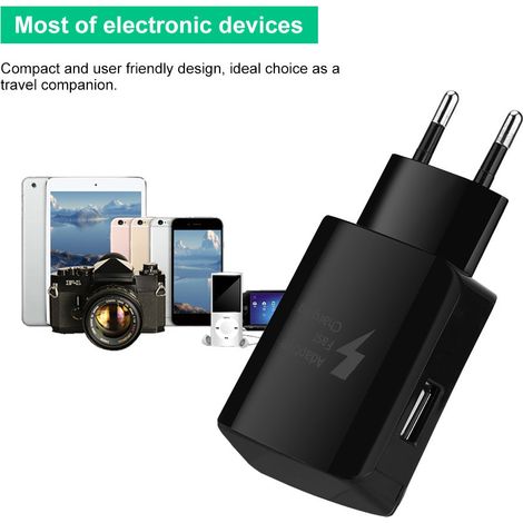 Chargeur Secteur Rapide QC2.0 15W EU - Adaptateur USB Universel pour Smartphone (Noir) (1/5)