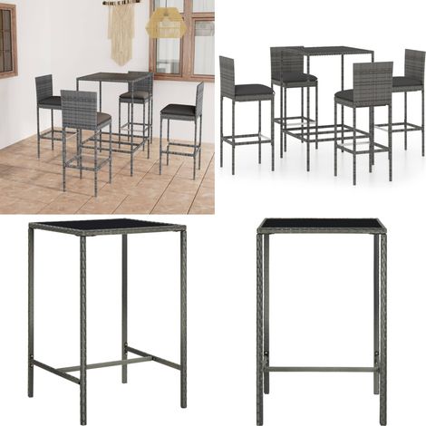 Ensemble de bar de jardin 5 pcs et coussins Résine tressée Gris - Ensemble Salon De Jardin - Mobilier De Jardin - Set De Bar Extérieur - Table Basse Extérieure - Chaises Pliantes - Home & Living (1/5)