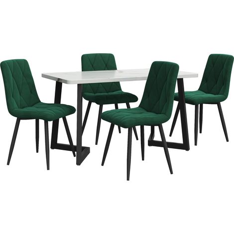 Set tavolo da pranzo moderno 117x68 cm con 4 sedie in velluto verde (1/5)