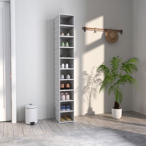 Lot de 10 boîtes à chaussures empilables et pliables en plastique avec couvercles, pour pointures jusqu'au 43, blanches (1/5)