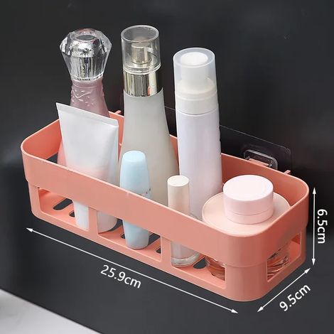 Étagère de salle de bain organisateur toilette adhésif shampooing Gel panier de rangement décoration salle de bain coin douche étagère support accessoires carré rose (1/2)