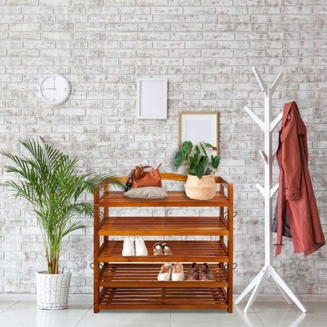 Banc et meuble à chaussures 85 cm : 5 niveaux. En acacia (1/5)