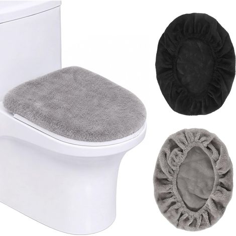 Lot de 2 housses pour abattant de WC - En velours doux - Lavable en machine - Anti-poussière - Pour la plupart des couvercles (1/5)