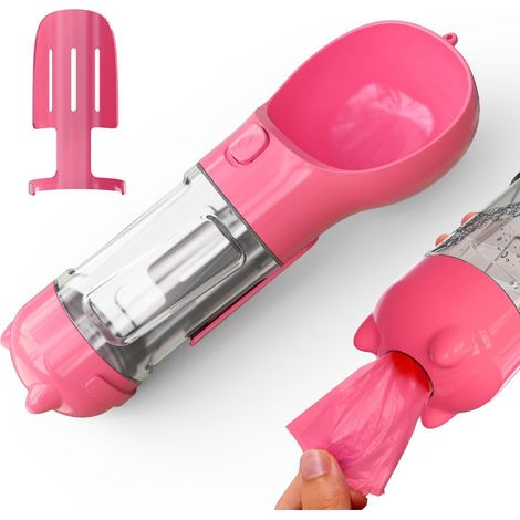 (rose) 300ml Gourde pour Chien,3 en 1 Portable Bouteille d'eau pour Chien avec P à Merde et Sac à Ordures,Animaux Boire Bouteille pour Voyage,Marche (1/5)