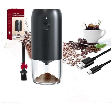 Machine à café entièrement automatique, moulin à café électrique portable – utilisation simplifiée – puissant broyeur à expresso, mouture homogène, force de mouture réglable, rechargeable par USB (noi (1/4)