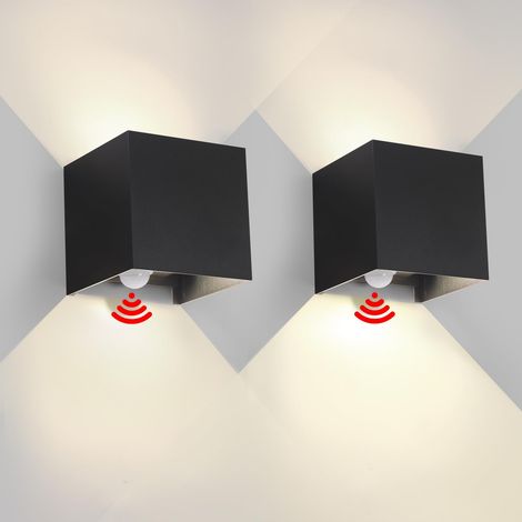 2 Pack Applique Murale Exterieur Interieur Lumière Avec Dètecteur de Mouvement LED Lampe Murale Extèrieures IP65 Étanche Noir 6W 3000K carrèe en aluminium Règlage de l'angle d'èclairage (1/5)